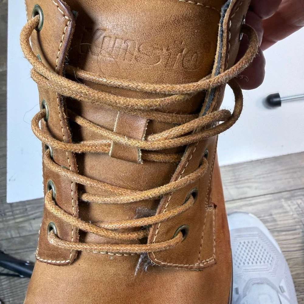 Kunsto Men Light Brown Leather Cap Toe Lace Up Side Zip Ankle Boots 12 SN4954-01